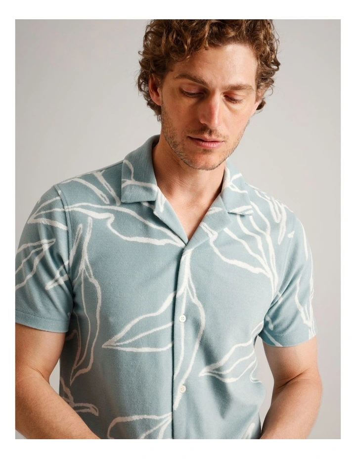Arthur Terry Towling Short Sleeve Shirt in Light Blue image 4