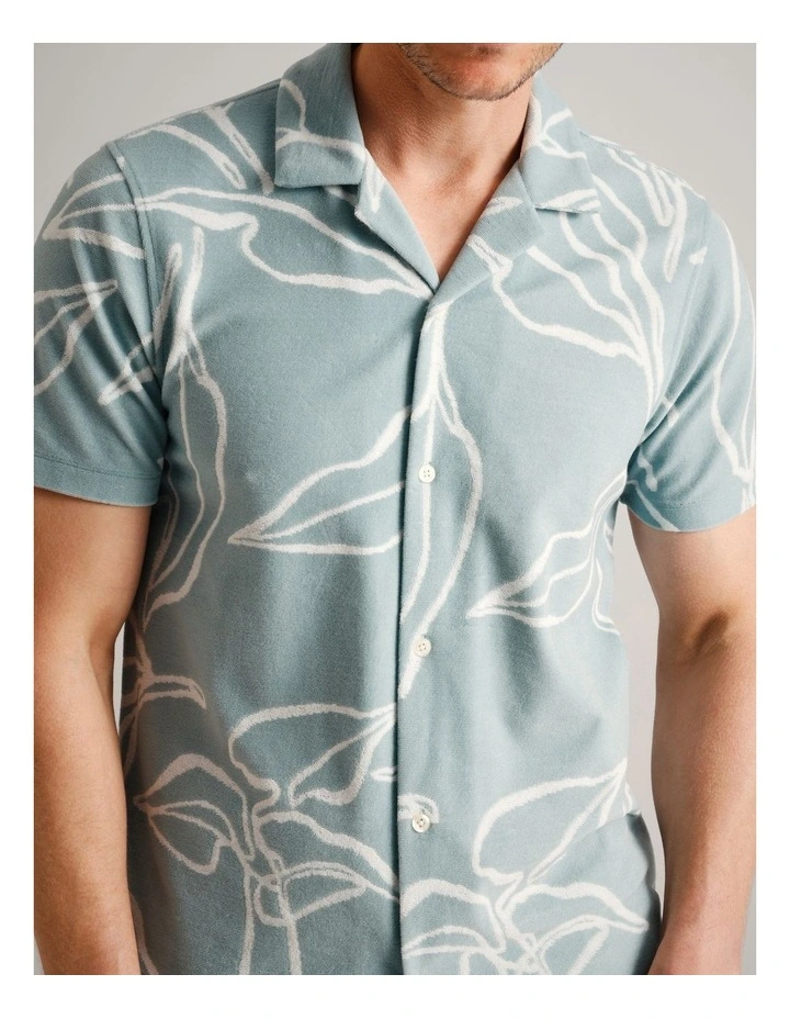Arthur Terry Towling Short Sleeve Shirt in Light Blue image 5