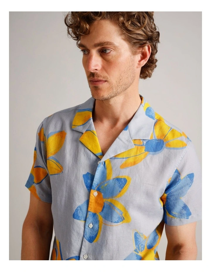Hector Floral Short Sleeve Linen Blend Shirt in Light Blue image 2