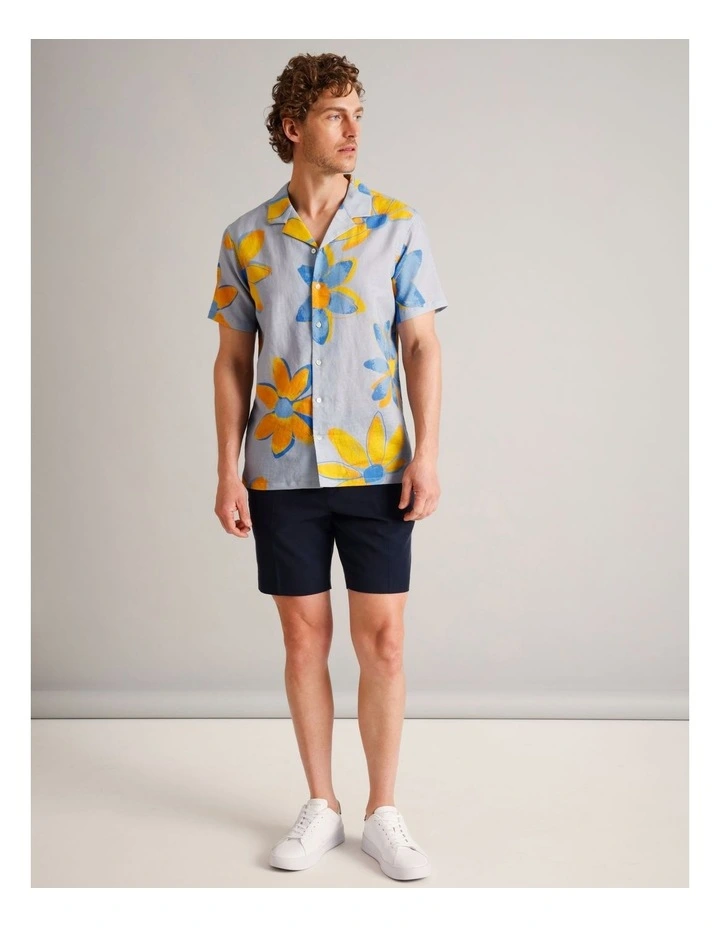 Hector Floral Short Sleeve Linen Blend Shirt in Light Blue image 3