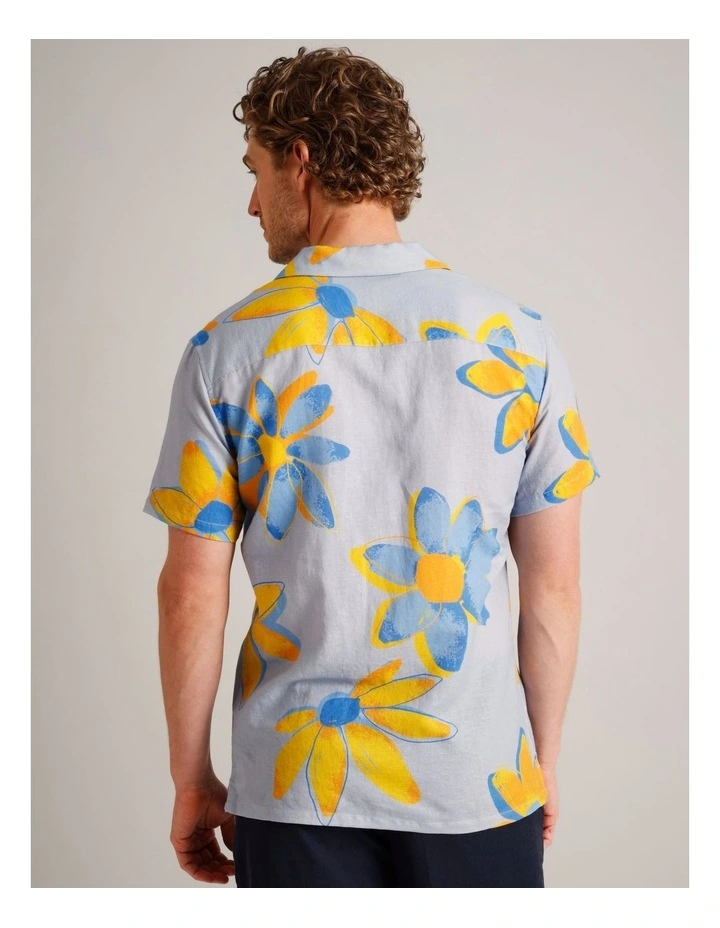 Hector Floral Short Sleeve Linen Blend Shirt in Light Blue image 5