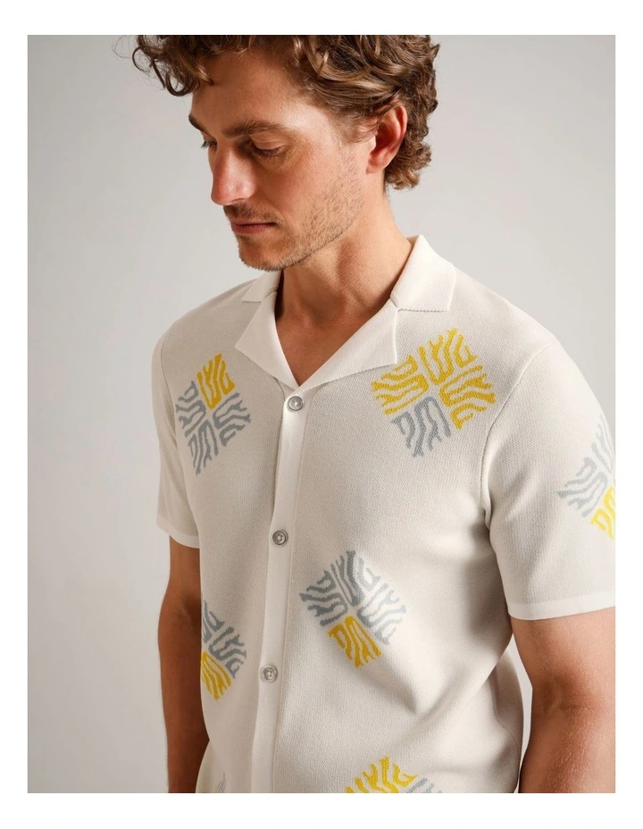 Dave Textured Knit Short Sleeve Shirt in White image 1