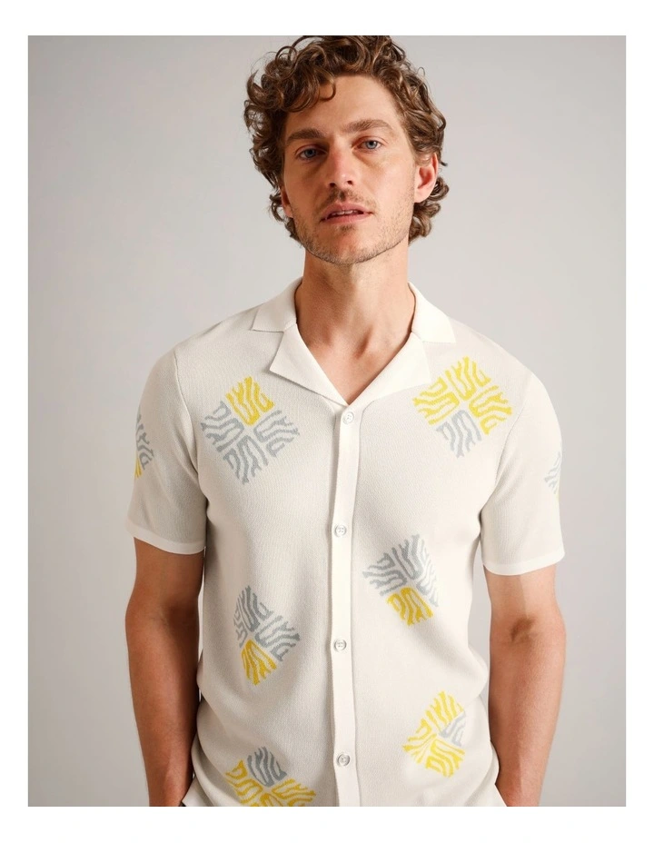 Dave Textured Knit Short Sleeve Shirt in White image 3