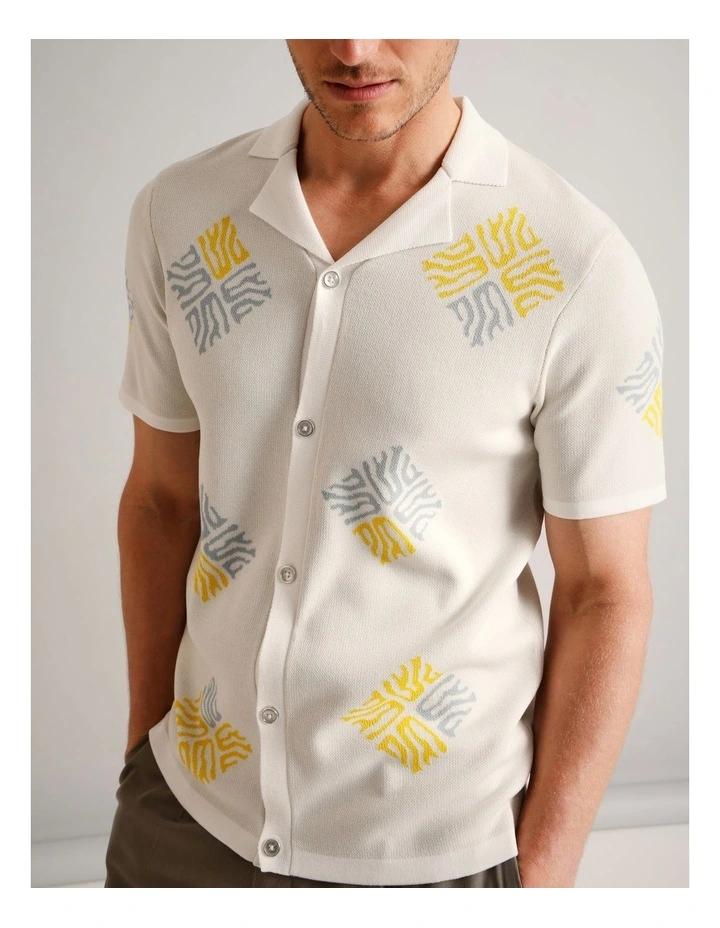 Dave Textured Knit Short Sleeve Shirt in White image 4