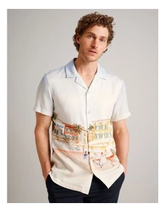 Aiden Abstract Print Short Sleeve Lyocell Shirt in Blue