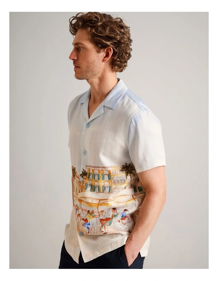 Aiden Abstract Print Short Sleeve Lyocell Shirt in Blue image 2