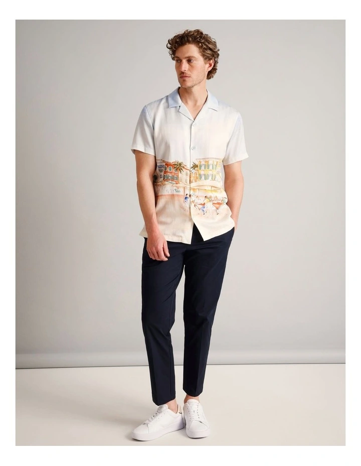 Aiden Abstract Print Short Sleeve Lyocell Shirt in Blue image 3