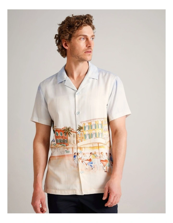 Aiden Abstract Print Short Sleeve Lyocell Shirt in Blue image 4