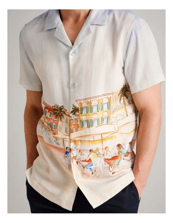 Aiden Abstract Print Short Sleeve Lyocell Shirt in Blue image 5