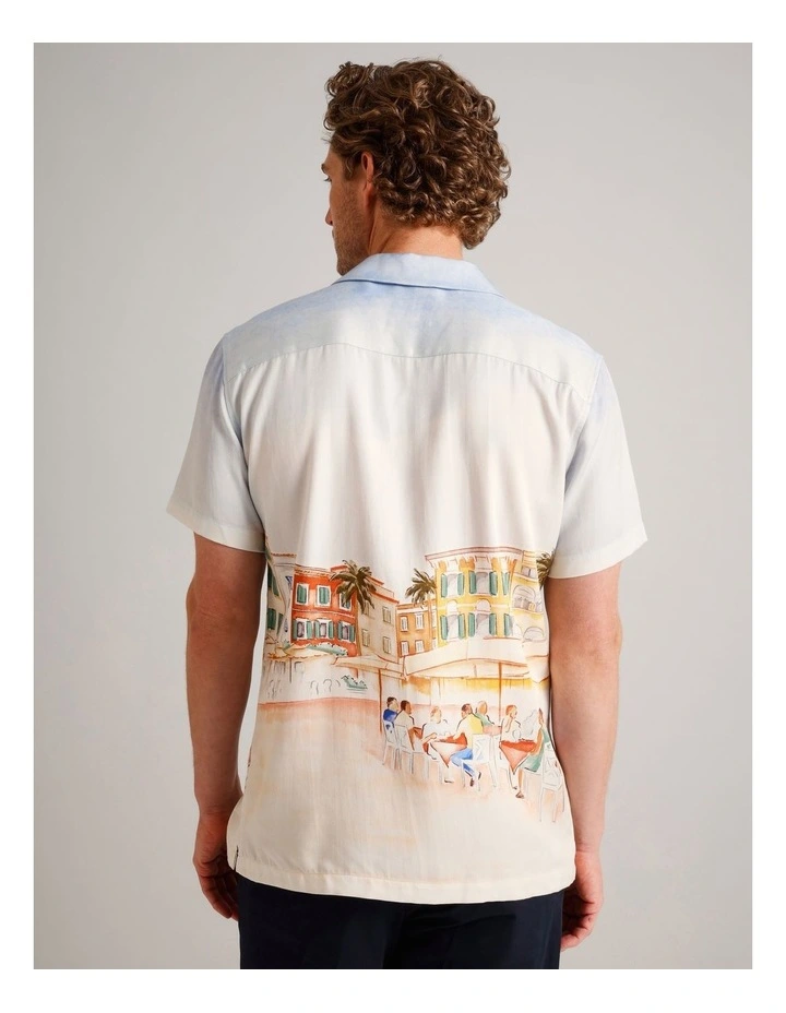 Aiden Abstract Print Short Sleeve Lyocell Shirt in Blue image 6