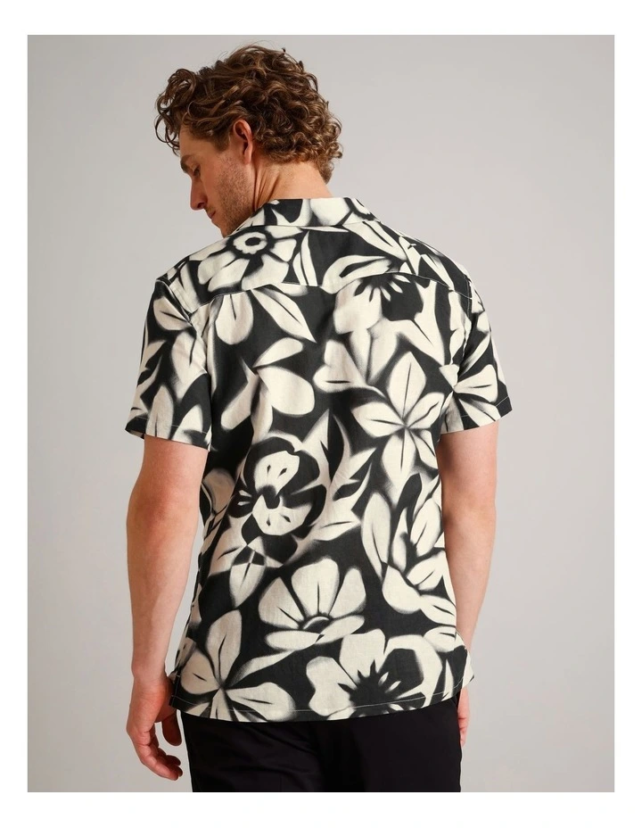 Carter Abstract Print Short Sleeve Linen Blend Shirt in Black image 6