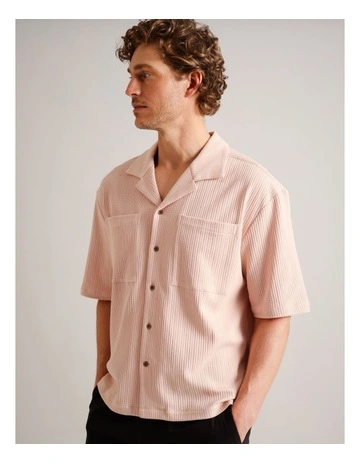Wyatt Textured Short Sleeve Shirt in Pink