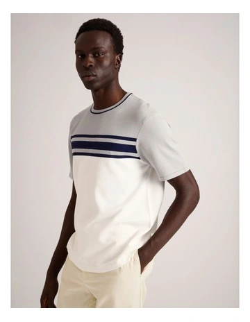 Luis Knit Panel Stripe Short Sleeve T-Shirt in Grey