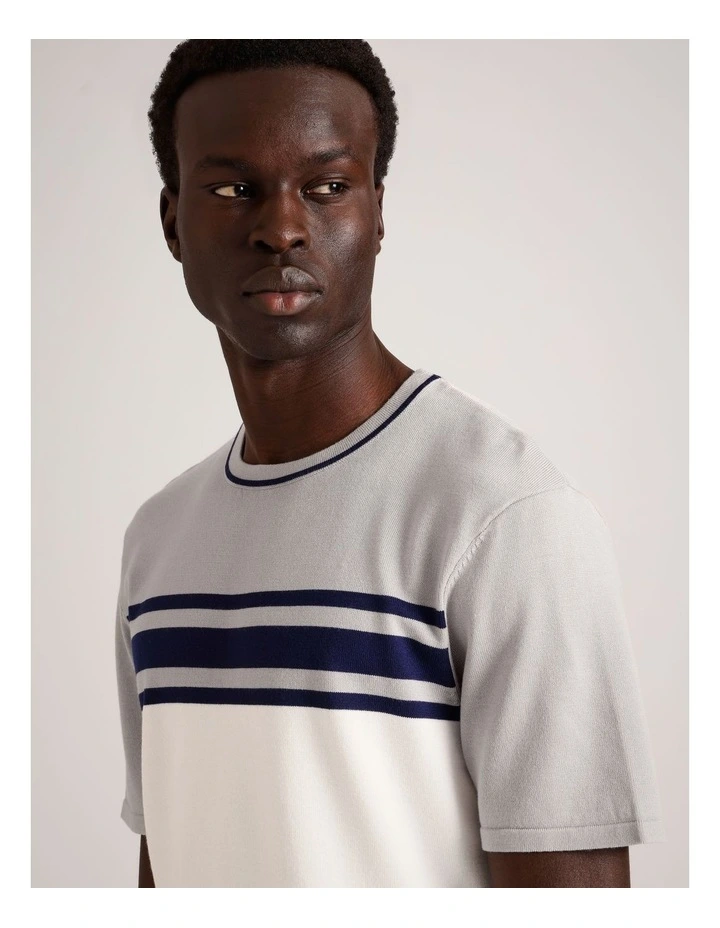 Luis Knit Panel Stripe Short Sleeve T-Shirt in Grey image 4