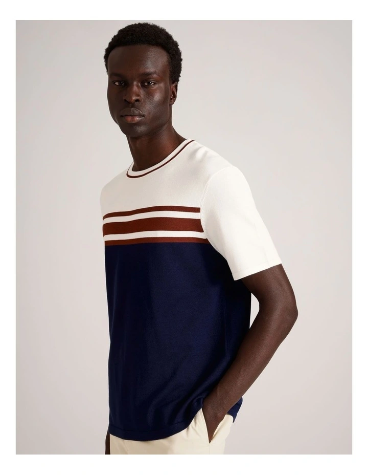 Luis Knit Panel Stripe Short Sleeve T-Shirt in Navy image 2