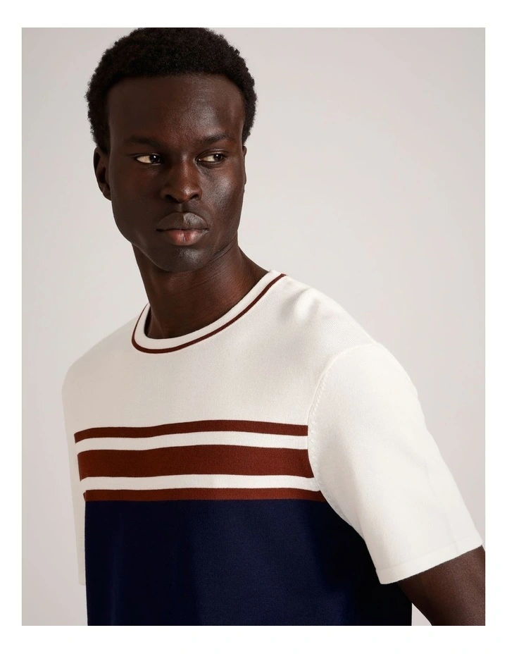 Luis Knit Panel Stripe Short Sleeve T-Shirt in Navy image 3