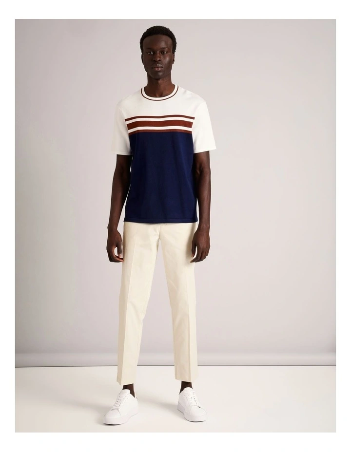 Luis Knit Panel Stripe Short Sleeve T-Shirt in Navy image 4