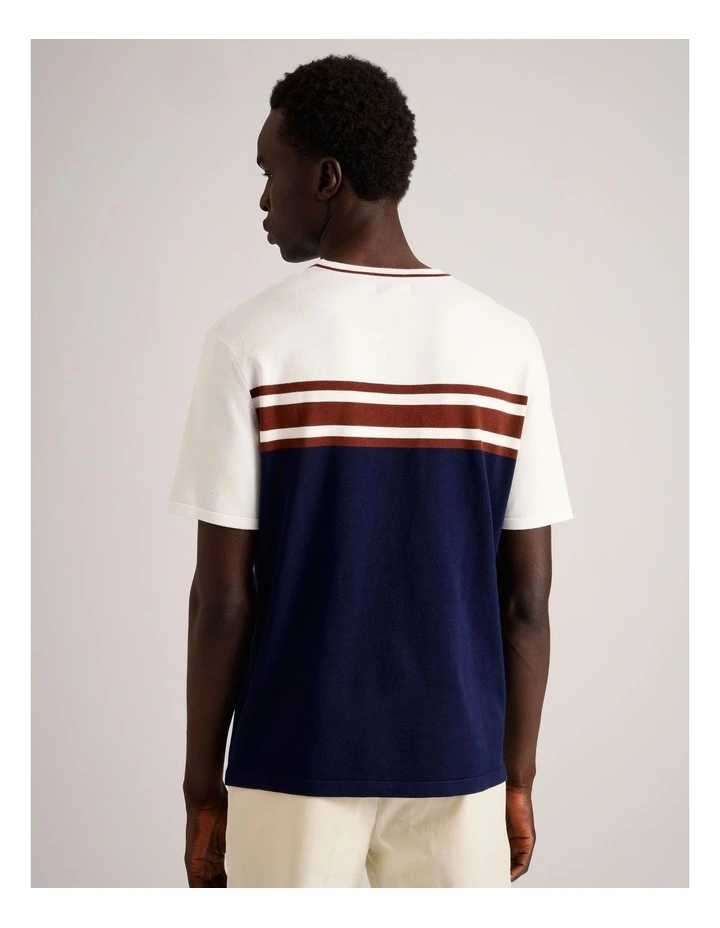 Luis Knit Panel Stripe Short Sleeve T-Shirt in Navy image 6