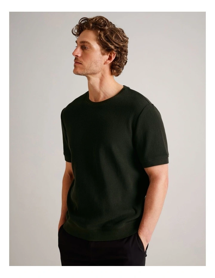 Xavier Textured Short Sleeve T-Shirt in Khaki image 1