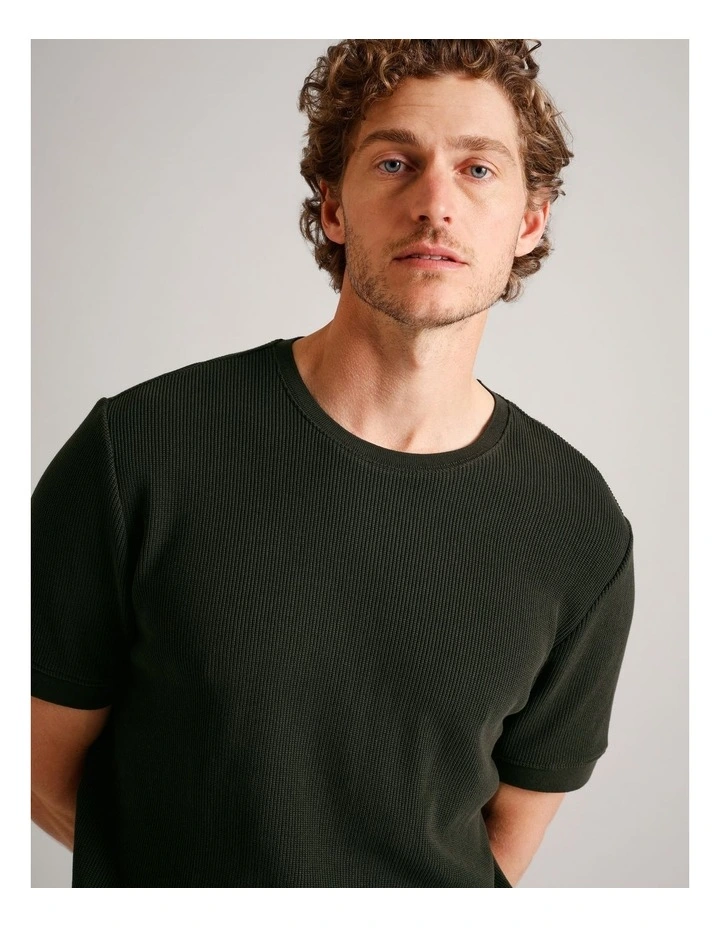 Xavier Textured Short Sleeve T-Shirt in Khaki image 2
