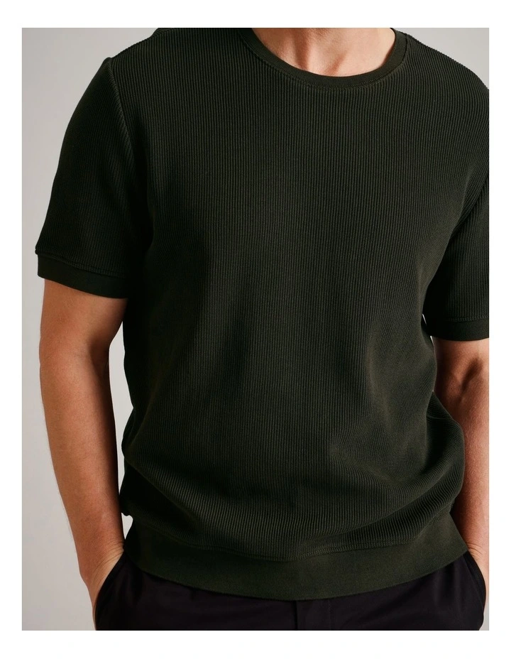 Xavier Textured Short Sleeve T-Shirt in Khaki image 4