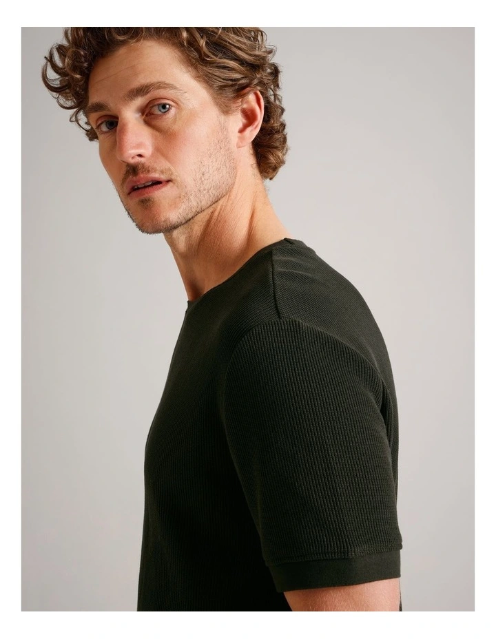 Xavier Textured Short Sleeve T-Shirt in Khaki image 5