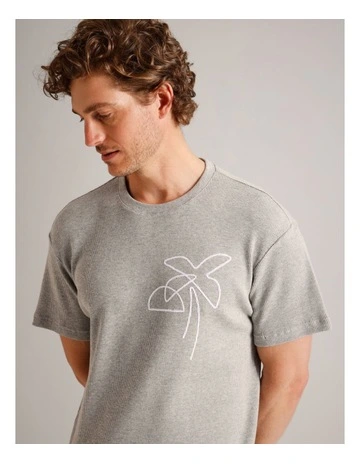 Jace Waffle Embroidered Short Sleeve T-Shirt in Grey