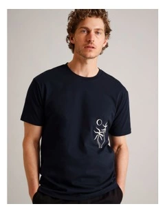 Emmett Embroidered Short Sleeve T-Shirt in Navy