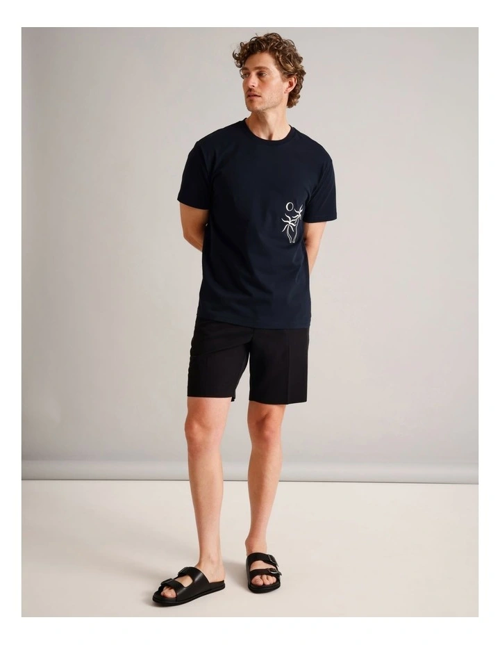 Emmett Embroidered Short Sleeve T-Shirt in Navy image 2
