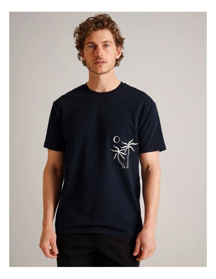 Emmett Embroidered Short Sleeve T-Shirt in Navy image 3