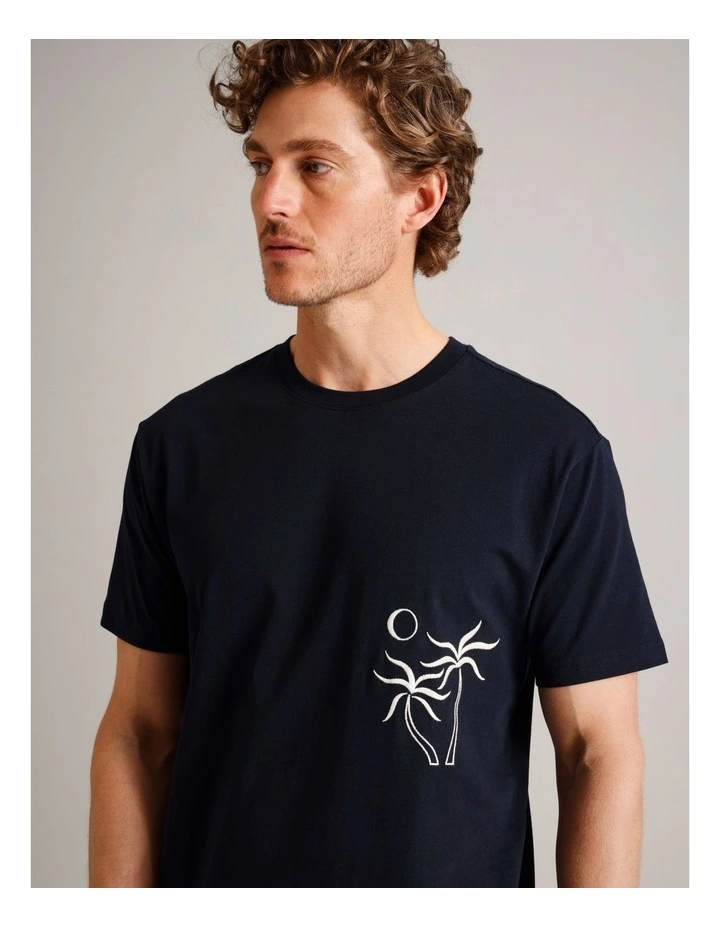 Emmett Embroidered Short Sleeve T-Shirt in Navy image 4