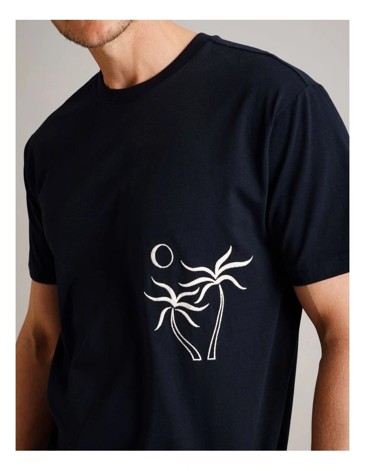 Emmett Embroidered Short Sleeve T-Shirt in Navy image 5