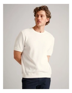 Xavier Textured Short Sleeve T-Shirt in Ecru