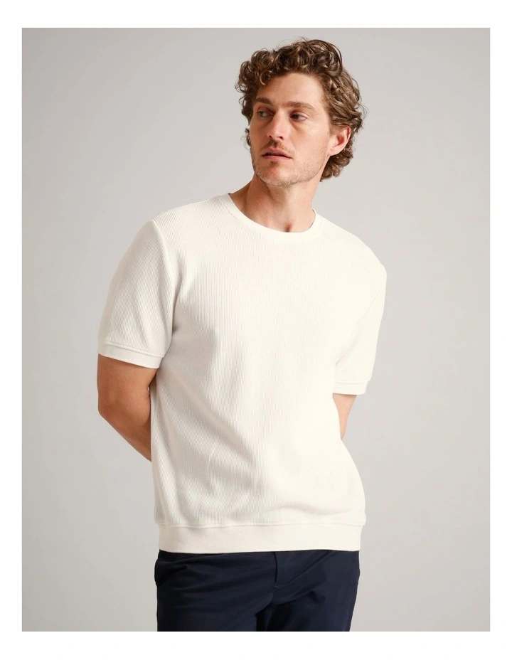 Xavier Textured Short Sleeve T-Shirt in Ecru image 1
