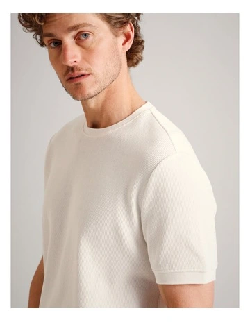 Xavier Textured Short Sleeve T-Shirt in Ecru