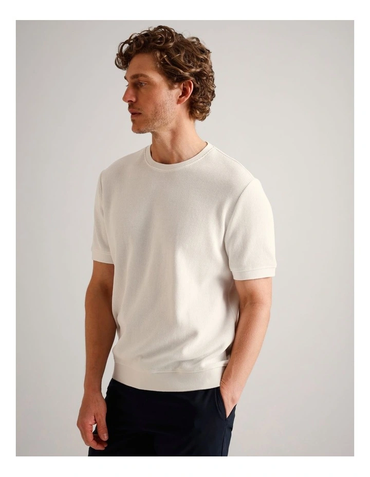 Xavier Textured Short Sleeve T-Shirt in Ecru image 4
