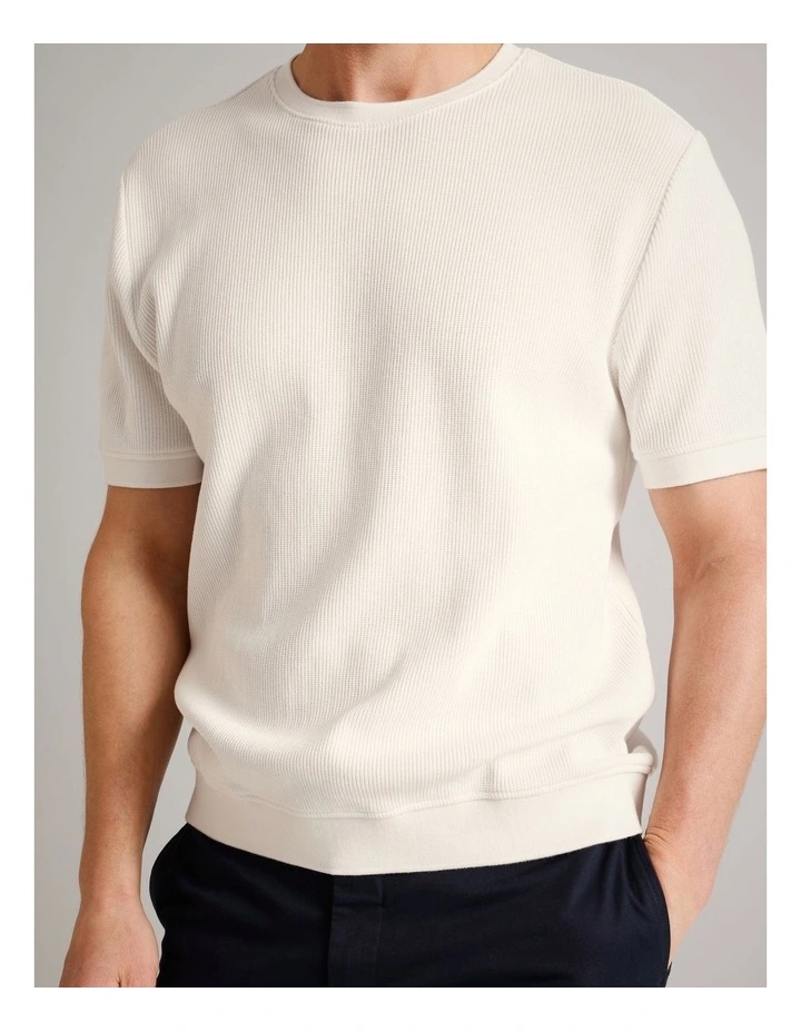 Xavier Textured Short Sleeve T-Shirt in Ecru image 5