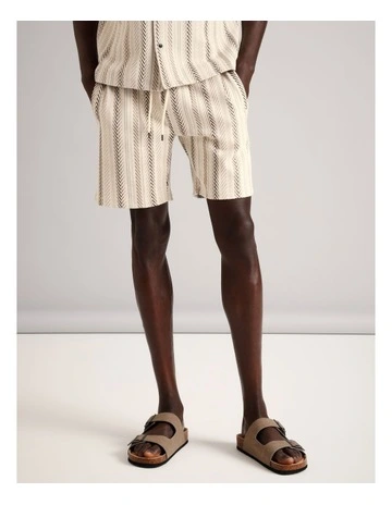 Oscar Textured Stripe Short in Ecru