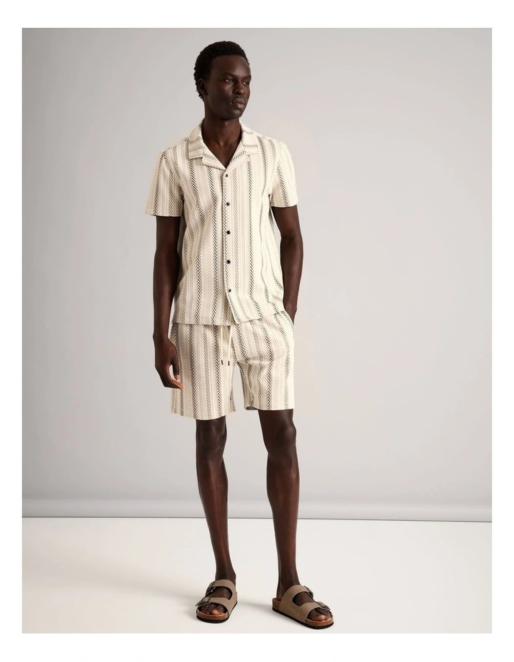 Oscar Textured Stripe Short in Ecru image 2