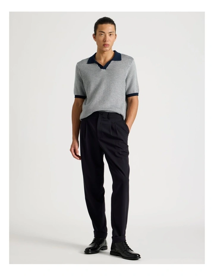 Pleated Twill Trouser in Navy image 1