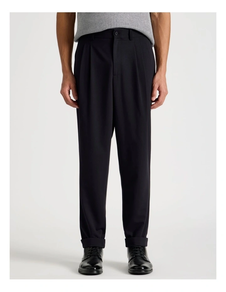 Pleated Twill Trouser in Navy image 2