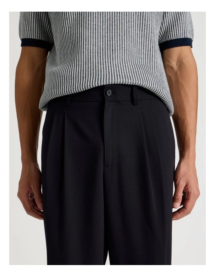 Pleated Twill Trouser in Navy image 3
