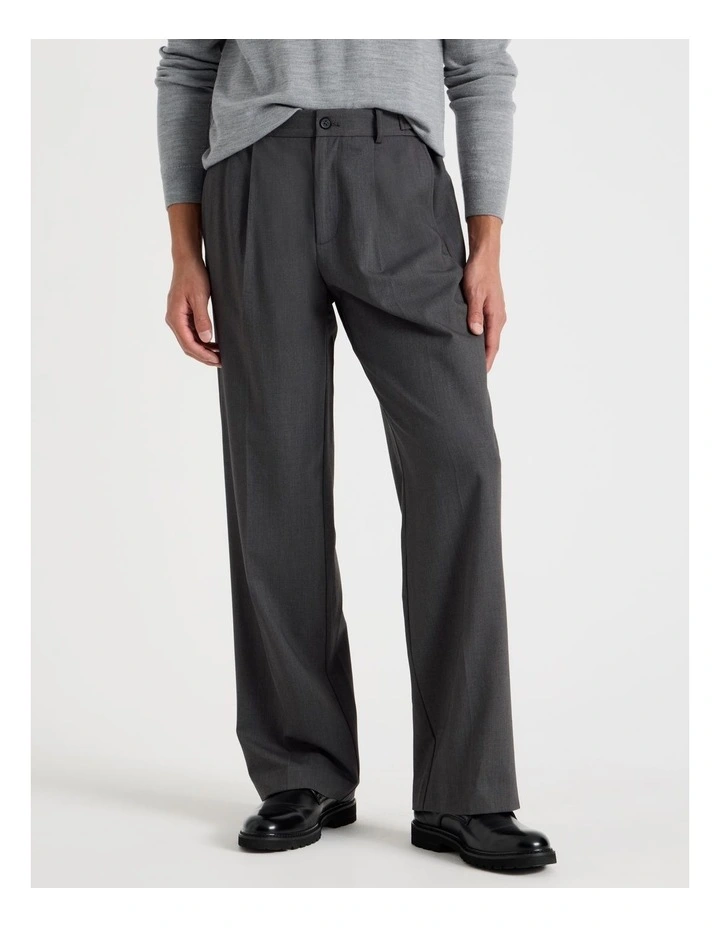 Wide Leg Pleated Twill Trousers in Grey image 2
