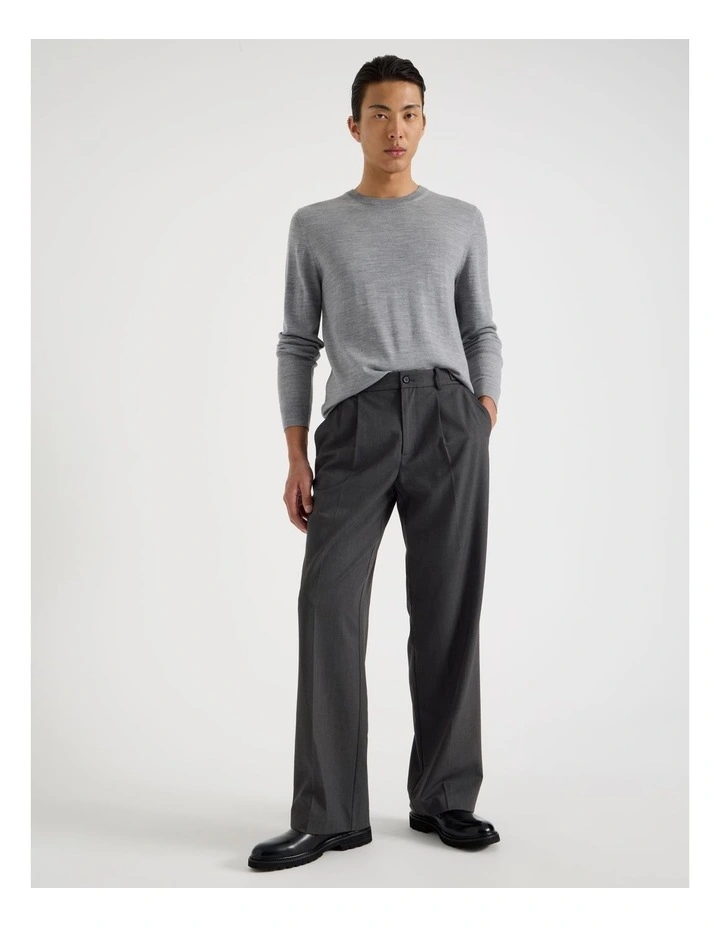 Wide Leg Pleated Twill Trousers in Grey image 3