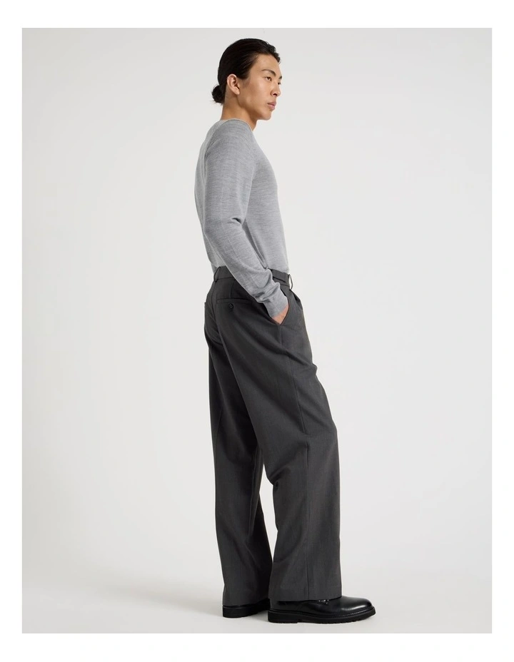 Wide Leg Pleated Twill Trousers in Grey image 4