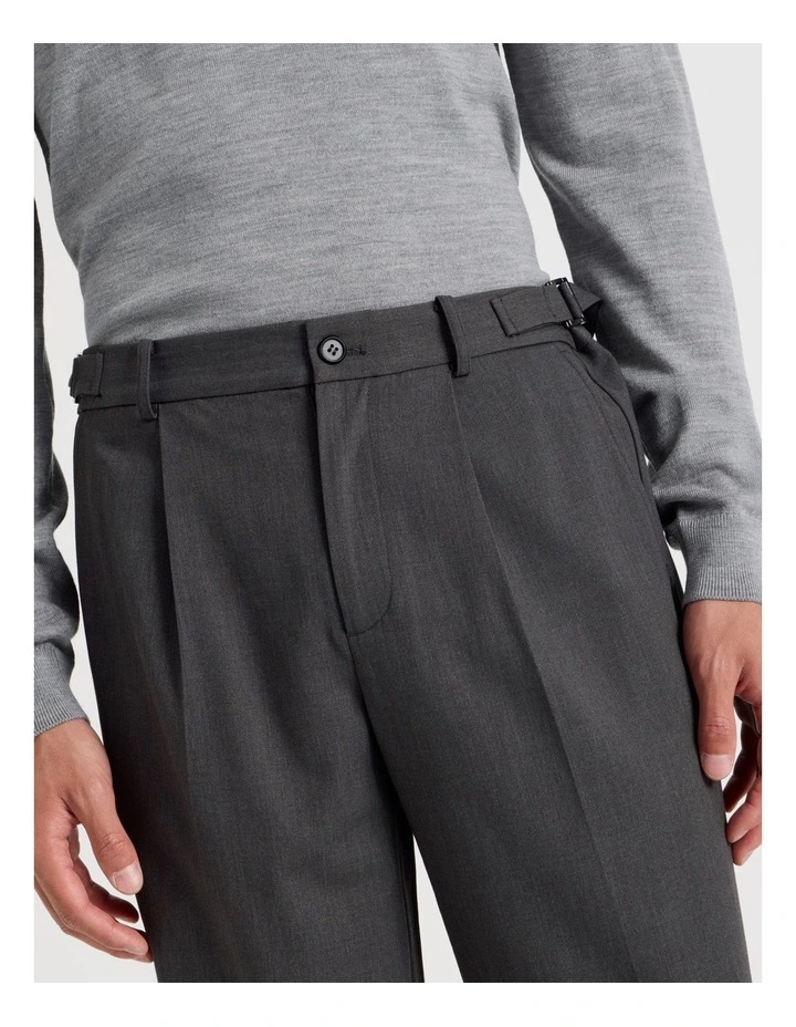 Wide Leg Pleated Twill Trousers in Grey image 5