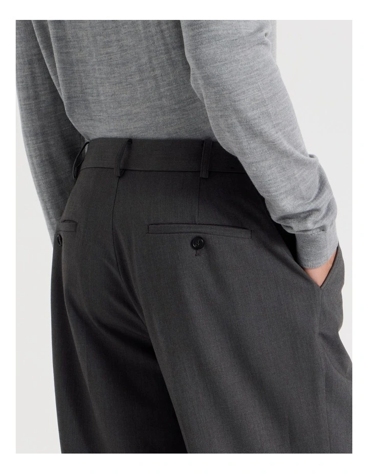 Wide Leg Pleated Twill Trousers in Grey image 7