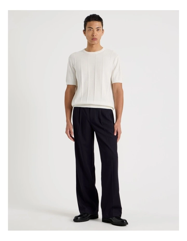 Wide Leg Pleated Twill Trousers in Navy image 1