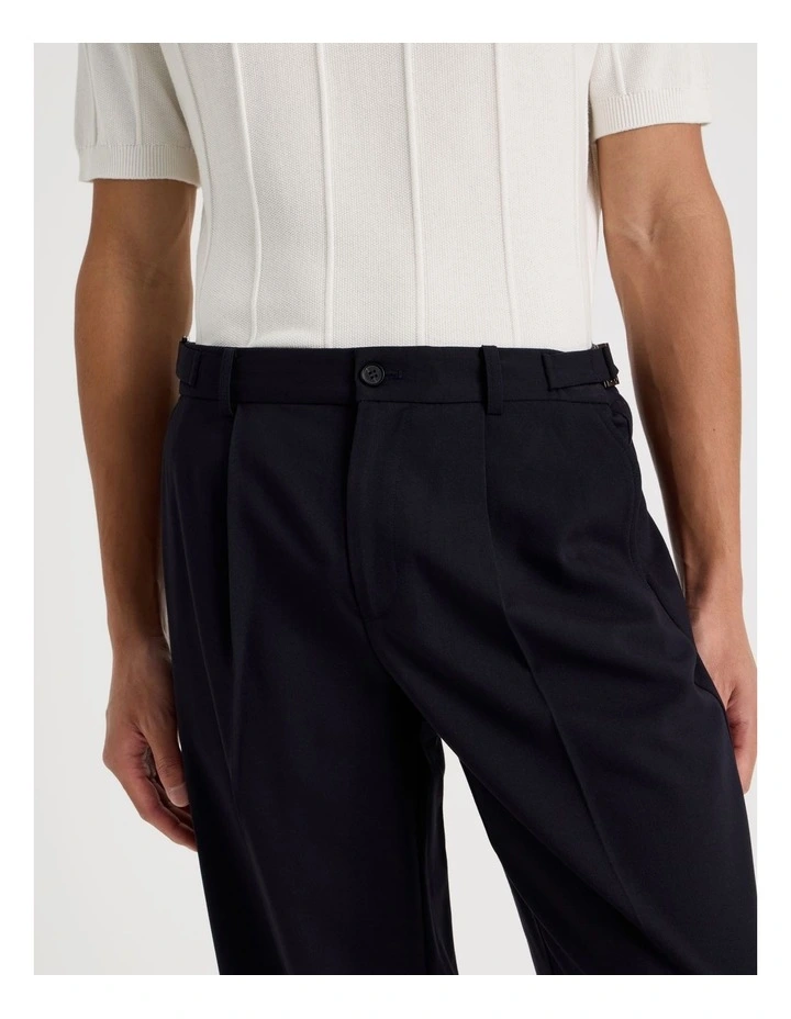 Wide Leg Pleated Twill Trousers in Navy image 4