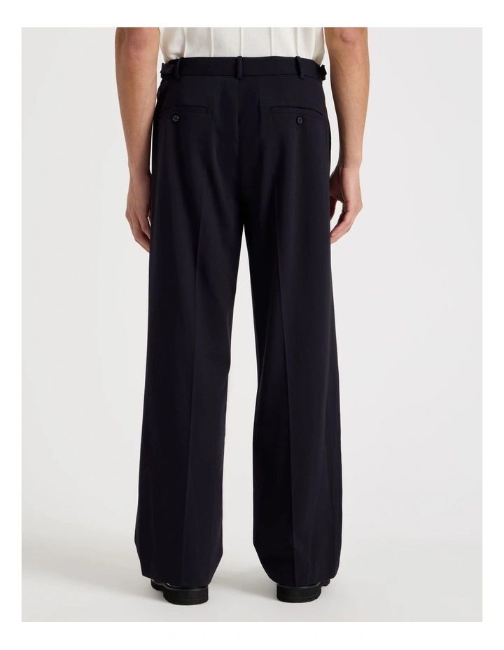 Wide Leg Pleated Twill Trousers in Navy image 6